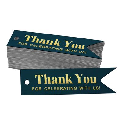 Etiquetas de Papel para Lembrancinha de Chá de Noiva "Agradecemos por Celebrar Conosco" com Foil - Inkdotpot 100 Etiquetas Metalizadas / Azul - Ouro Rosé