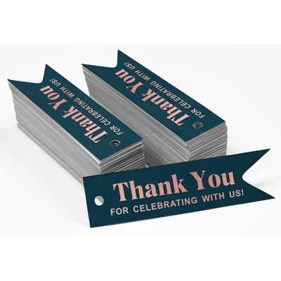 Etiquetas de Papel para Lembrancinha de Chá de Noiva "Agradecemos por Celebrar Conosco" com Foil - Inkdotpot 100 Etiquetas Metalizadas / Azul - Ouro Rosé