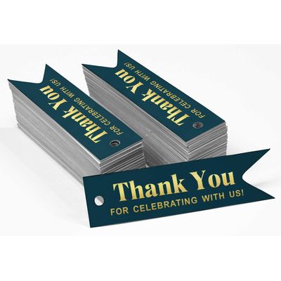 Etiquetas de Papel para Lembrancinha de Chá de Noiva "Agradecemos por Celebrar Conosco" com Foil - Inkdotpot 100 Etiquetas Metalizadas / Azul - Ouro Rosé