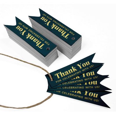 Etiquetas de Papel para Lembrancinha de Chá de Noiva "Agradecemos por Celebrar Conosco" com Foil - Inkdotpot 100 Etiquetas Metalizadas / Azul - Ouro Rosé