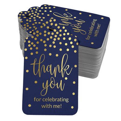 Etiquetas de Papel para Lembrancinha de Aniversário 'Thank You For Celebrating With Me' em Foil para Pendurar - Inkdotpot 50 Etiquetas Metalizadas / Azul - Prata