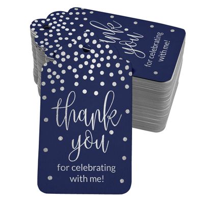 Etiquetas de Papel para Lembrancinha de Aniversário 'Thank You For Celebrating With Me' em Foil para Pendurar - Inkdotpot 50 Etiquetas Metalizadas / Azul - Prata