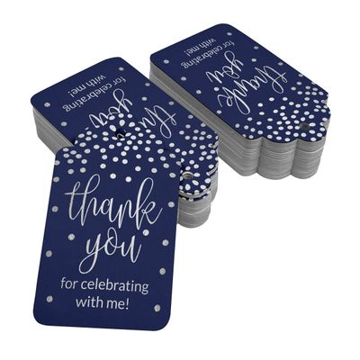 Etiquetas de Papel para Lembrancinha de Aniversário 'Thank You For Celebrating With Me' em Foil para Pendurar - Inkdotpot 50 Etiquetas Metalizadas / Azul - Prata