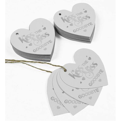 Etiquetas para Pendurar de Papel Metalizado 'Kiss The Miss Goodbye' para Lembrancinhas de Chá de Noiva - Inkdotpot 50 Etiquetas Metalizadas / Branco - Prata
