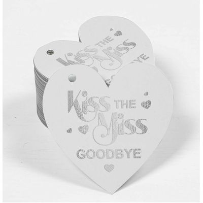 Etiquetas para Pendurar de Papel Metalizado 'Kiss The Miss Goodbye' para Lembrancinhas de Chá de Noiva - Inkdotpot 50 Etiquetas Metalizadas / Branco - Prata