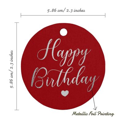 Tags de Papel Metalizado "Happy Birthday" para Lembrancinhas - Inkdotpot 50 Etiquetas Metalizadas / Vermelho - Prata