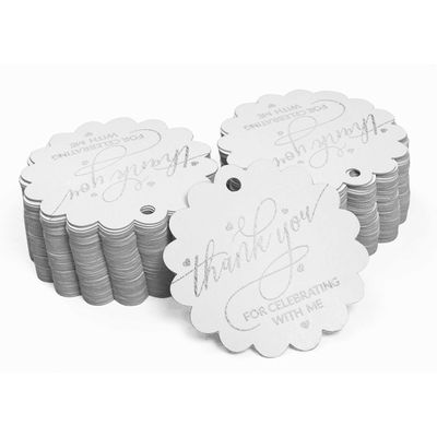 Etiquetas de Papel Metalizado "Obrigado por Comemorar Comigo" para Lembrancinha de Aniversário - Inkdotpot 100 Etiquetas Metalizadas / Branco - Prata