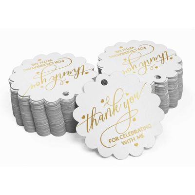Etiquetas de Papel Metalizado "Obrigado por Comemorar Comigo" para Lembrancinha de Aniversário - Inkdotpot 100 Etiquetas Metalizadas / Branco - Prata