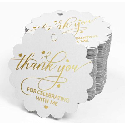 Etiquetas de Papel Metalizado "Obrigado por Comemorar Comigo" para Lembrancinha de Aniversário - Inkdotpot 100 Etiquetas Metalizadas / Branco - Prata