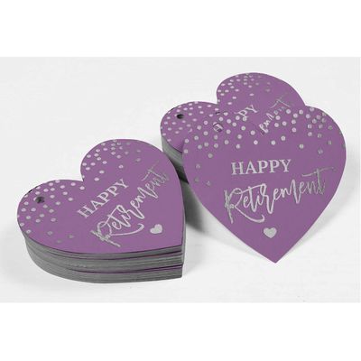 Etiquetas de Papel Metalizado para Lembrancinha e Pendurar 'Feliz Aposentadoria' - Inkdotpot 100 Etiquetas Metalizadas / Roxo - Prata