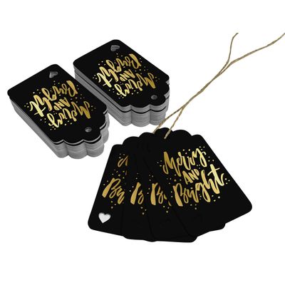Etiquetas de Papel 'Merry and Bright' para Lembrancinhas de Natal com Foil para Pendurar - Inkdotpot 50 Etiquetas Metalizadas / Preto - Prata
