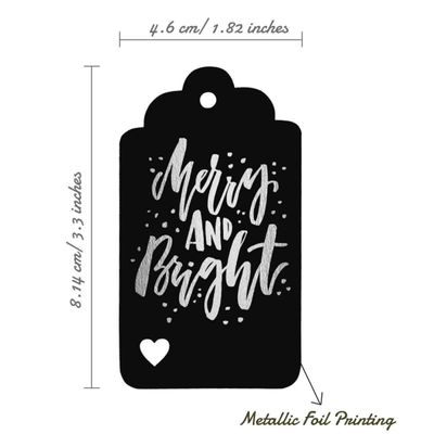 Etiquetas de Papel 'Merry and Bright' para Lembrancinhas de Natal com Foil para Pendurar - Inkdotpot 50 Etiquetas Metalizadas / Preto - Prata