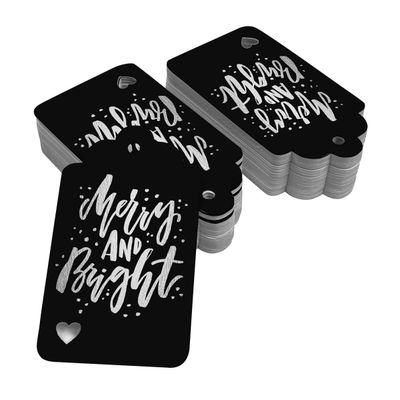 Etiquetas de Papel 'Merry and Bright' para Lembrancinhas de Natal com Foil para Pendurar - Inkdotpot 50 Etiquetas Metalizadas / Preto - Prata