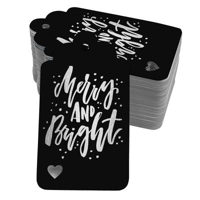 Etiquetas de Papel 'Merry and Bright' para Lembrancinhas de Natal com Foil para Pendurar - Inkdotpot 50 Etiquetas Metalizadas / Preto - Prata