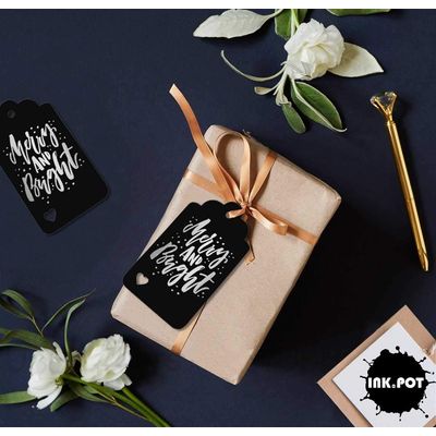 Etiquetas de Papel 'Merry and Bright' para Lembrancinhas de Natal com Foil para Pendurar - Inkdotpot 50 Etiquetas Metalizadas / Preto - Prata