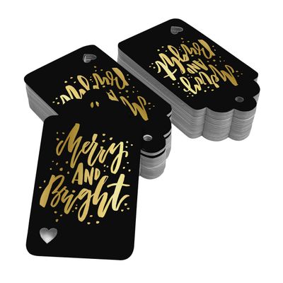 Etiquetas de Papel 'Merry and Bright' para Lembrancinhas de Natal com Foil para Pendurar - Inkdotpot 50 Etiquetas Metalizadas / Preto - Prata