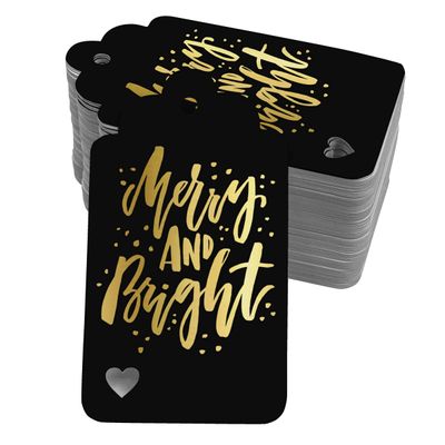 Etiquetas de Papel 'Merry and Bright' para Lembrancinhas de Natal com Foil para Pendurar - Inkdotpot 50 Etiquetas Metalizadas / Preto - Prata