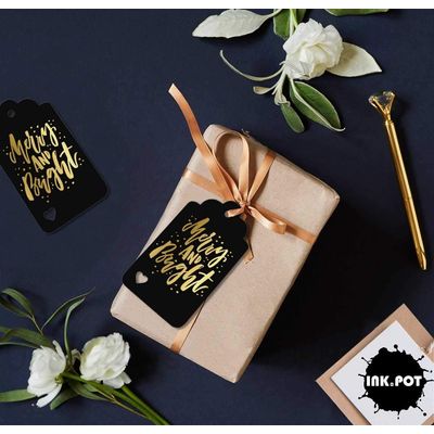 Etiquetas de Papel 'Merry and Bright' para Lembrancinhas de Natal com Foil para Pendurar - Inkdotpot 50 Etiquetas Metalizadas / Preto - Prata
