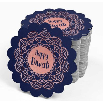Etiquetas para Lembrancinhas de Papel Metalizado Feliz Diwali - Inkdotpot 50 Etiquetas Metalizadas / Azul - Ouro Rosé