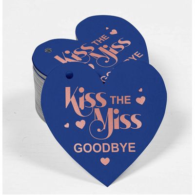 Etiqueta de Papel Pendurada 'Kiss the Miss Goodbye' com Foil para Lembrancinha de Chá de Noiva - Inkdotpot 50 Etiquetas Metalizadas / Azul - Ouro Rosé