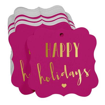 Etiquetas de Papel Metalizadas 'Happy Holiday' para Lembrancinhas, Formato de Colchete, para Pendurar - Inkdotpot 50 Etiquetas Metalizadas / Rosa - Ouro Rosé