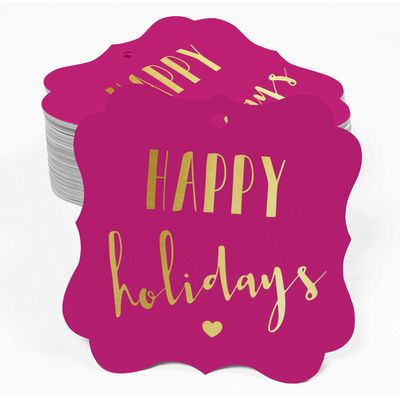 Etiquetas de Papel Metalizadas 'Happy Holiday' para Lembrancinhas, Formato de Colchete, para Pendurar - Inkdotpot 50 Etiquetas Metalizadas / Rosa - Ouro Rosé