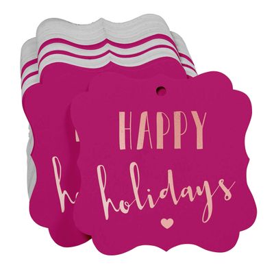 Etiquetas de Papel Metalizadas 'Happy Holiday' para Lembrancinhas, Formato de Colchete, para Pendurar - Inkdotpot 50 Etiquetas Metalizadas / Rosa - Ouro Rosé
