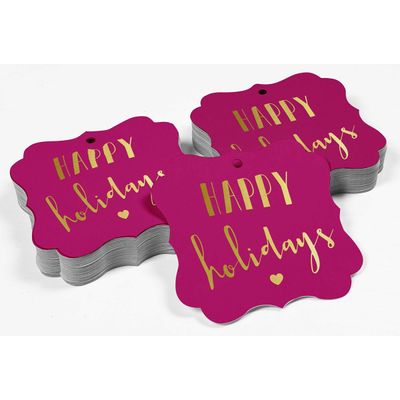 Etiquetas de Papel Metalizadas 'Happy Holiday' para Lembrancinhas, Formato de Colchete, para Pendurar - Inkdotpot 50 Etiquetas Metalizadas / Rosa - Ouro Rosé