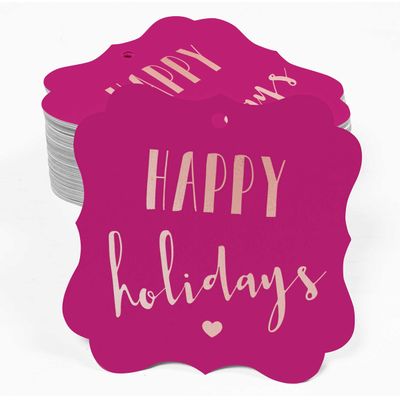 Etiquetas de Papel Metalizadas 'Happy Holiday' para Lembrancinhas, Formato de Colchete, para Pendurar - Inkdotpot 50 Etiquetas Metalizadas / Rosa - Ouro Rosé