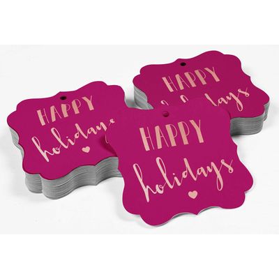 Etiquetas de Papel Metalizadas 'Happy Holiday' para Lembrancinhas, Formato de Colchete, para Pendurar - Inkdotpot 50 Etiquetas Metalizadas / Rosa - Ouro Rosé