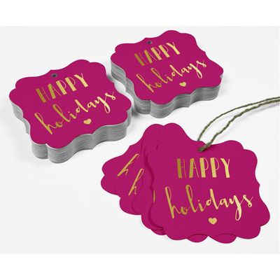 Etiquetas de Papel Metalizadas 'Happy Holiday' para Lembrancinhas, Formato de Colchete, para Pendurar - Inkdotpot 50 Etiquetas Metalizadas / Rosa - Ouro Rosé