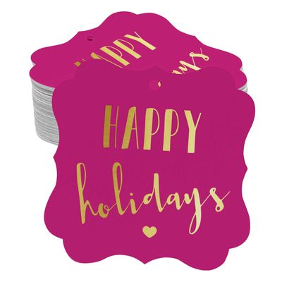 Etiquetas de Papel Metalizadas 'Happy Holiday' para Lembrancinhas, Formato de Colchete, para Pendurar - Inkdotpot 50 Etiquetas Metalizadas / Rosa - Ouro Rosé