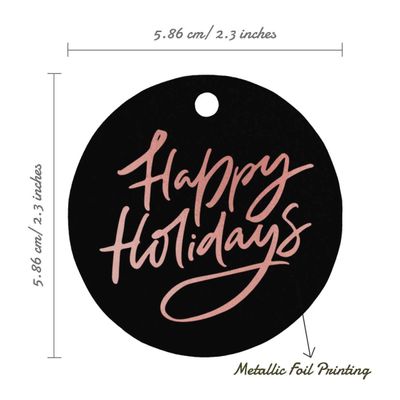 Etiquetas para Pendurar em Garrafa 'Boas Festas' Metalizadas para Lembrancinhas - Inkdotpot 100 Etiquetas Metalizadas / Preto - Ouro Rosé