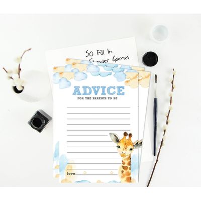 Conjunto de 50 Jogos para Chá de Bebê - Alfabeto ABC com Girafa e Animais da Selva - Inkdotpot 12,7 Cm × 17,78 Cm / Branco - Cartão de Conselho