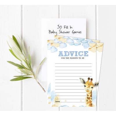 Conjunto de 50 Jogos para Chá de Bebê - Alfabeto ABC com Girafa e Animais da Selva - Inkdotpot 12,7 Cm × 17,78 Cm / Branco - Cartão de Conselho