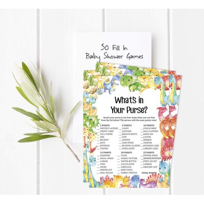 Conjunto para Chá de Bebê com 50 Cartões ABC (Dinossauro e Animais da Selva) Suprimentos para Festa - Inkdotpot 12,7 Cm × 17,78 Cm / Branco - O Que Tem na Sua Bolsa