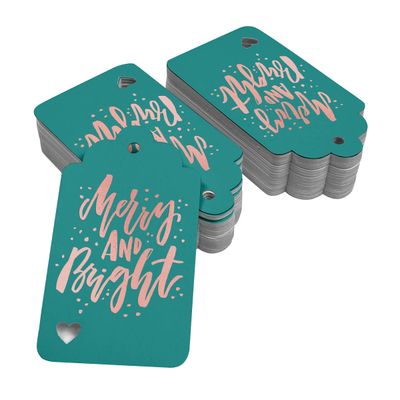 Etiquetas de Papel Metalizado 'Feliz e Brilhante' para Lembrancinhas de Natal - Inkdotpot 50 Etiquetas Metalizadas / Verde - Ouro Rosé