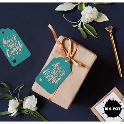 Etiquetas de Papel Metalizado 'Feliz e Brilhante' para Lembrancinhas de Natal - Inkdotpot 50 Etiquetas Metalizadas / Verde - Ouro Rosé