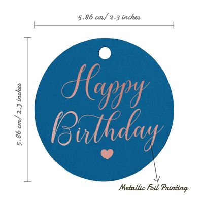 Etiqueta para Lembrancinhas 'Feliz Aniversário' em Papel Metalizado - Inkdotpot 100 Etiquetas Metalizadas / Azul - Ouro Rosé