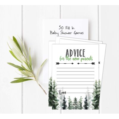 50 Cartões ABC do Alfabeto para Chá de Bebê, Tema Folhagens, Suprimentos para Festa Maior Aventura - Inkdotpot 12,7 Cm × 17,78 Cm / Branco - Cartão de Conselho