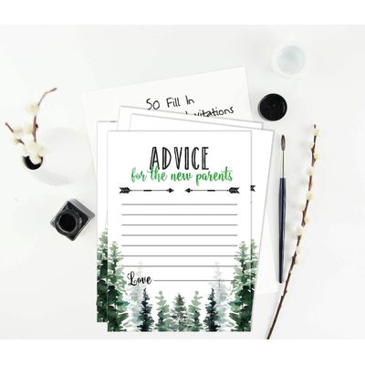 50 Cartões ABC do Alfabeto para Chá de Bebê, Tema Folhagens, Suprimentos para Festa Maior Aventura - Inkdotpot 12,7 Cm × 17,78 Cm / Branco - Cartão de Conselho