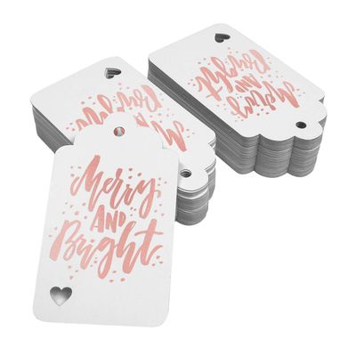 Etiquetas Pendentes de Papel Metalizado "Merry and Bright" para Lembrancinhas de Natal - Inkdotpot 50 Etiquetas Metalizadas / Branco - Ouro Rosé