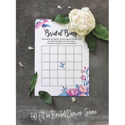 50 Cartões de Jogo Florais Quadrados em Branco para Preencher Ideias de Presentes para Chá de Noiva e Despedida de Solteira - Inkdotpot 12,7 Cm × 17,78 Cm / Branco - Bingo da Noiva