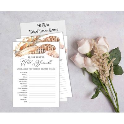 Lote de Cartões Quadrados em Branco para Preencher Ideias de Presente - Chá de Noiva/Despedida de Solteira - Jogo 50 Penas - Inkdotpot 12,7 Cm × 17,78 Cm / Branco - Jogo de Palavras da Noiva