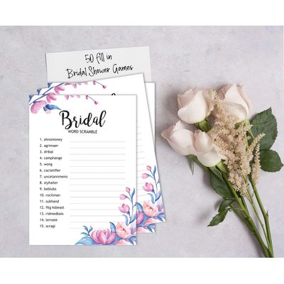 50 Cartões de Jogo Florais Quadrados em Branco para Preencher Ideias de Presentes para Chá de Noiva e Despedida de Solteira - Inkdotpot 12,7 Cm × 17,78 Cm / Branco - Jogo de Palavras da Noiva