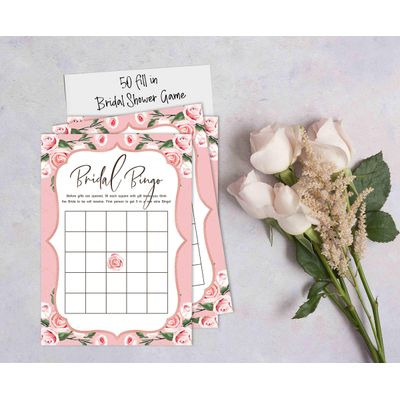 50 Cartões Florais Quadrados em Branco para Chá de Noiva e Despedida de Solteira, Jogo Vestido de Noiva e Ideias de Presente - Inkdotpot 12,7 Cm × 17,78 Cm / Branco - Bingo da Noiva