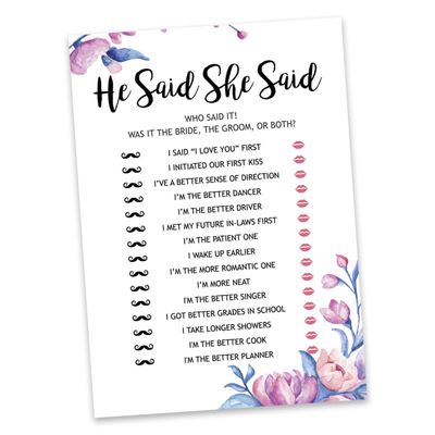 50 Cartões de Jogo Florais Quadrados em Branco para Preencher Ideias de Presentes para Chá de Noiva e Despedida de Solteira - Inkdotpot 12,7 Cm × 17,78 Cm / Branco - Ele Disse, Ela Disse