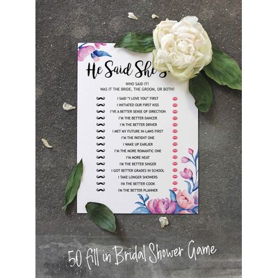 50 Cartões de Jogo Florais Quadrados em Branco para Preencher Ideias de Presentes para Chá de Noiva e Despedida de Solteira - Inkdotpot 12,7 Cm × 17,78 Cm / Branco - Ele Disse, Ela Disse