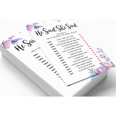 50 Cartões de Jogo Florais Quadrados em Branco para Preencher Ideias de Presentes para Chá de Noiva e Despedida de Solteira - Inkdotpot 12,7 Cm × 17,78 Cm / Branco - Ele Disse, Ela Disse