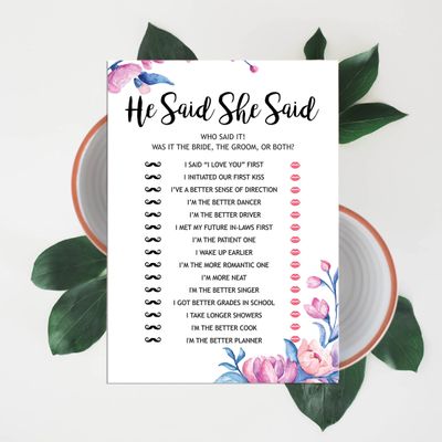 50 Cartões de Jogo Florais Quadrados em Branco para Preencher Ideias de Presentes para Chá de Noiva e Despedida de Solteira - Inkdotpot 12,7 Cm × 17,78 Cm / Branco - Ele Disse, Ela Disse